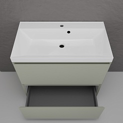 Style Line Тумба с белой раковиной Манхэттен 80 Plus эмаль олива матовая – фотография-5